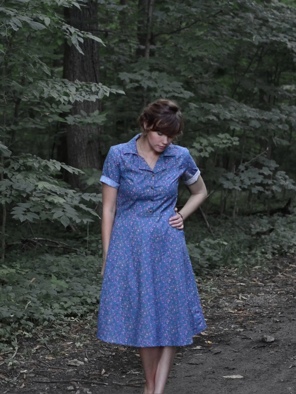 Vintage-Style Blue Floral Dress